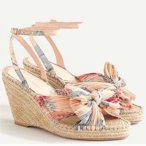 NWT Loeffler Randall Charley Pleated Bow Wedge Sandals in Multi - Size 10